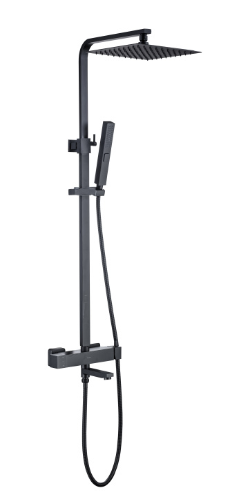 Allen Brau Infinity Душевая стойка: смеситель, ручной и верхний душ, шланг 150 см, цвет: черный мат 5.21029-31
