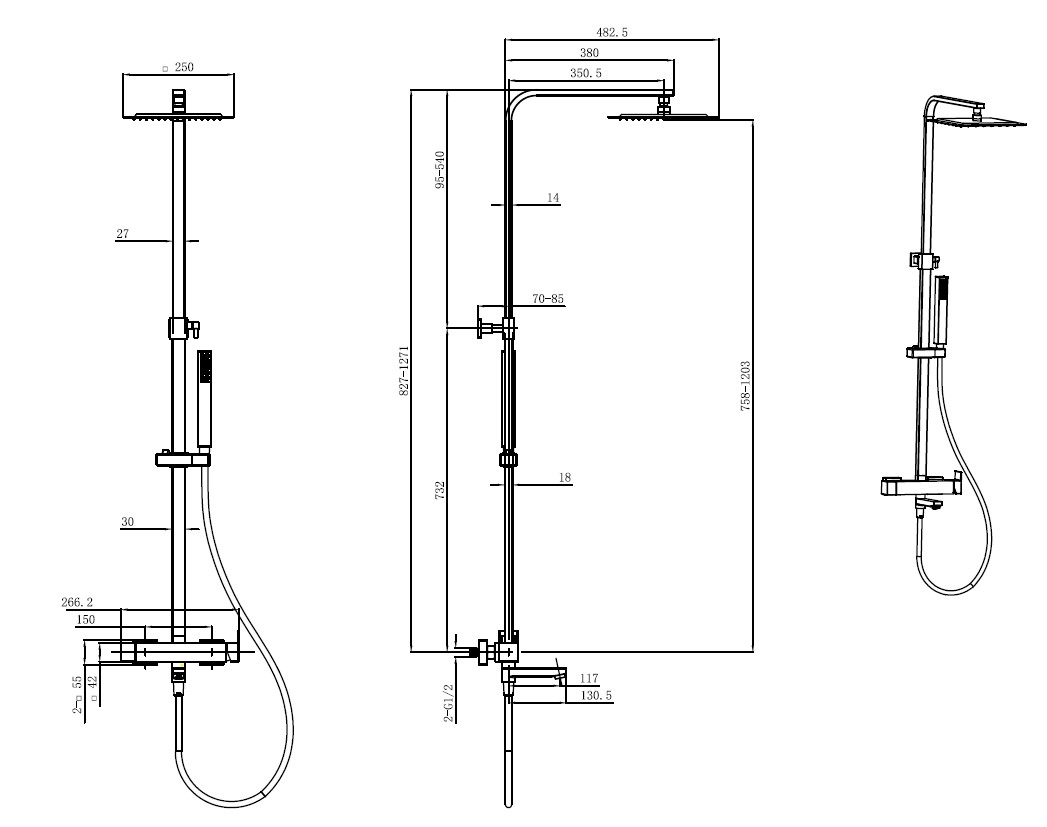Allen Brau Infinity Душевая стойка: смеситель, ручной и верхний душ, шланг 150 см, цвет: черный мат 5.21029-31