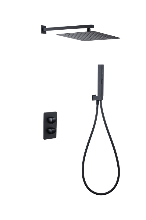 Allen Brau Infinity Душевой комплект встраиваемый: термостат, верхний и ручной душ, цвет: черный мат 5.21016-31