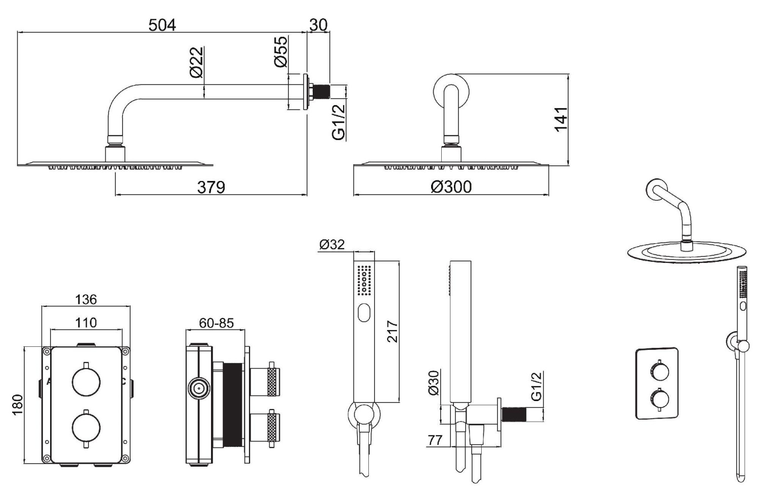 Allen Brau Priority Душевой комплект встраив.: термостат, без излива, верхний и руч. душ, цвет: хром 5.31013-00