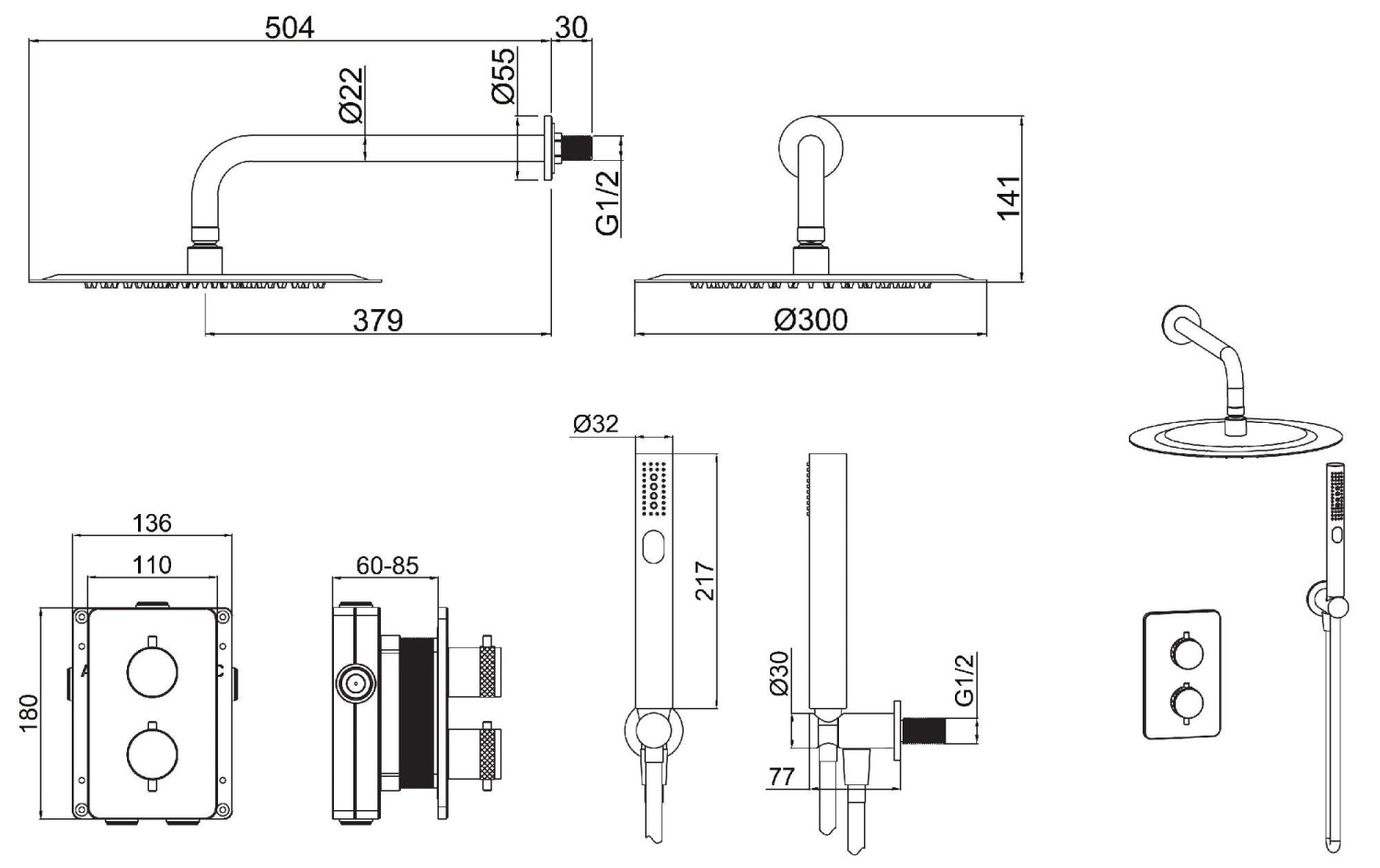 Allen Brau Priority Душевой комплект встраиваемый: термостат, верхний и ручн. душ, цвет: никель браш 5.31013-BN