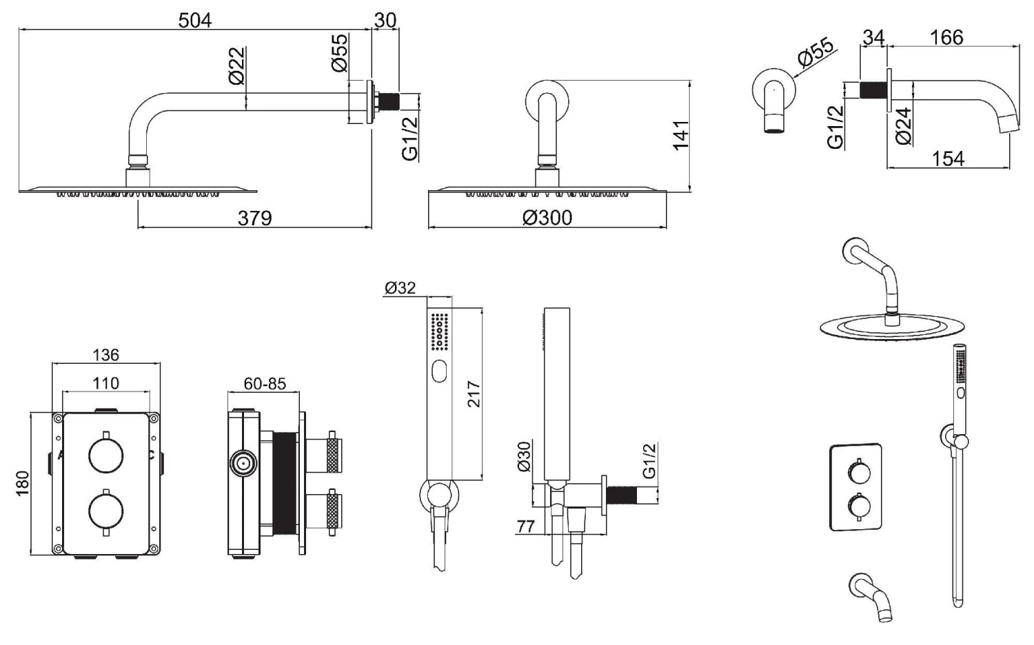 Allen Brau Priority Душевой комплект встраиваемый: термостат, излив, верхний и ручн. душ, цвет: хром 5.31014-00