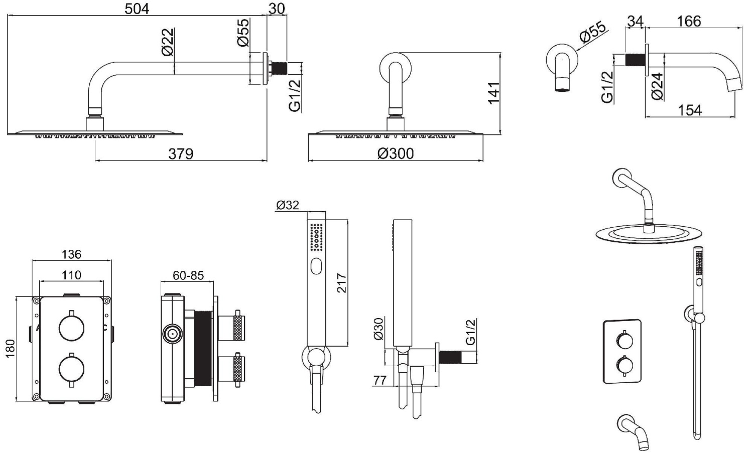Allen Brau Priority Душевой комплект встраив.: термостат, излив, верх. и руч. душ, цвет: никель браш 5.31014-BN