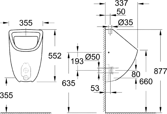 Grohe Bau Ceramic Писсуар подвесной с наружным подводом воды, цвет: белый глянцевый 39439000