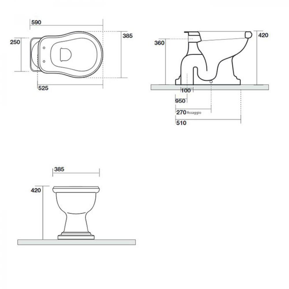 Kerasan Retro Чаша для унитаза, без крепления, сиденья и бачка, цвет: Bianco lucido 101001