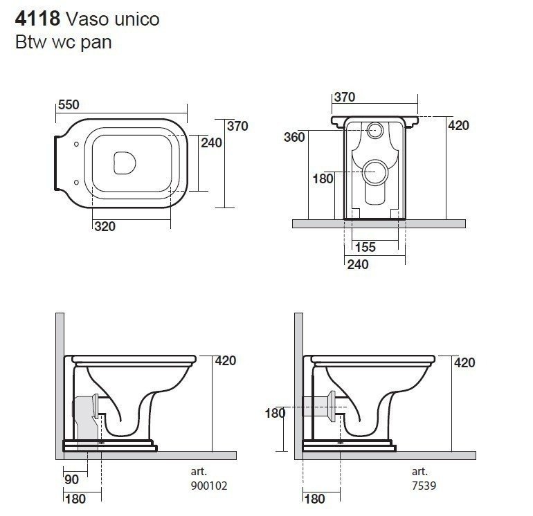 Kerasan Waldorf Унитаз приставной 55x37 см, выпуск пристенный, цвет: Bianco lucido 411801