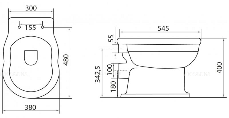Belbagno Boheme Чаша приставного унитаза 55х21,5х40h, цвет: белый BB115CB