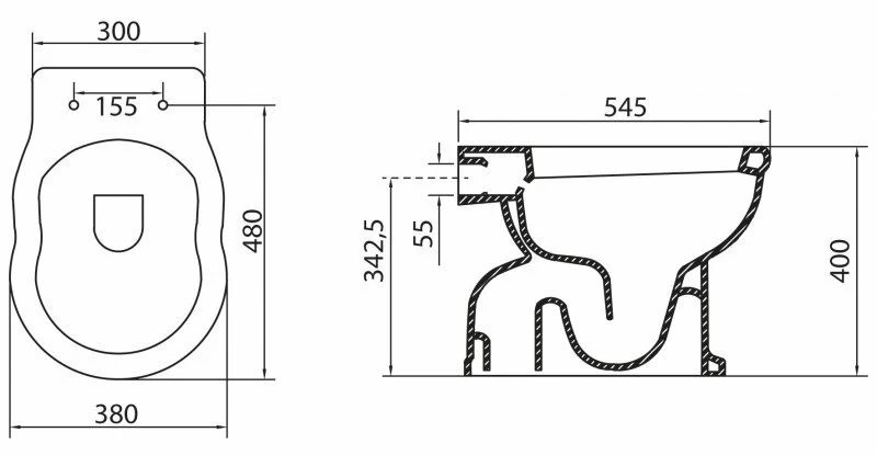 Belbagno Boheme Чаша приставного унитаза 55х27х38,5h, цвет: белый BB115CBS