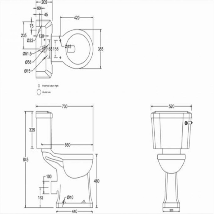 Burlington Regal Бачок с кнопкой и сливным механизмом, цвет: белый/хром глянцевый C2