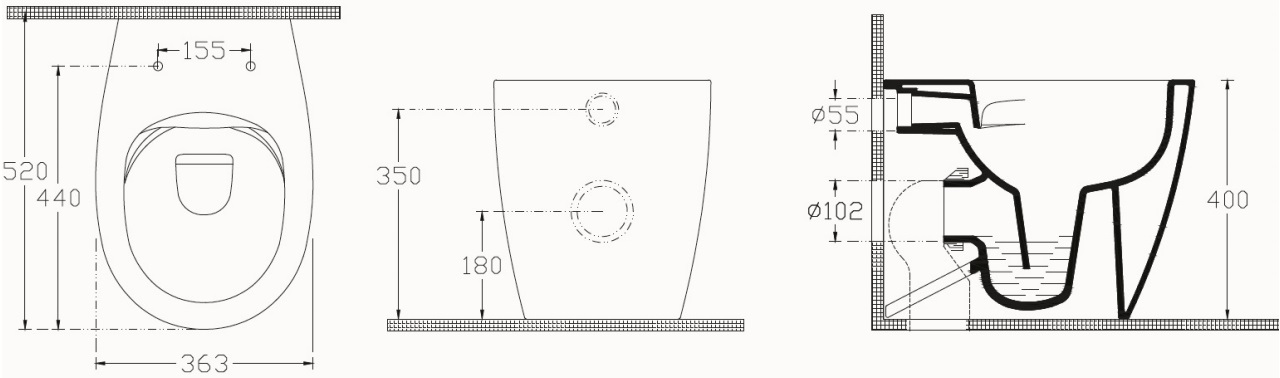 Allen Brau Fantasy Чаша приставного унитаза 36,3x52 см каскадный смыв, цвет: белый глянцевый 4.11007.20