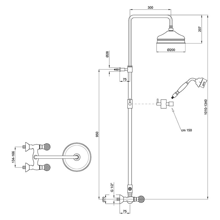 Webert Karenina Душевая стойка с верхним душем, цвет: хром/золото/кристаллы Swarovski KA760405017