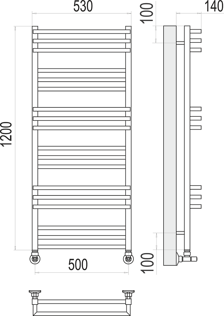 Terminus Нойс Полотенцесушитель водяной для гвс 53x120h, цвет без покрытия 4630080268418