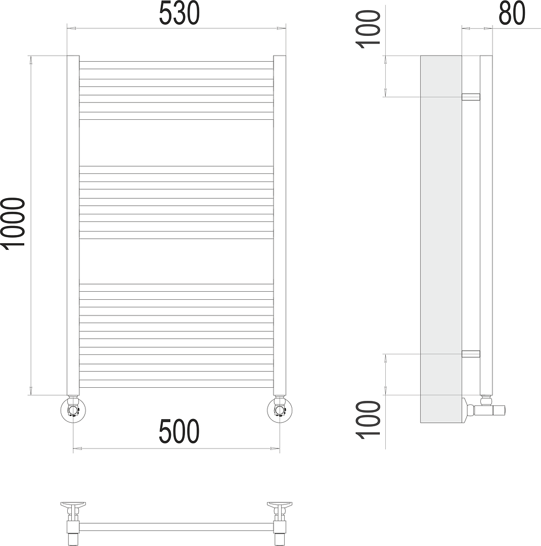 Terminus Ватикан Полотенцесушитель водяной для гвс 53x100h, цвет без покрытия 4670078530523