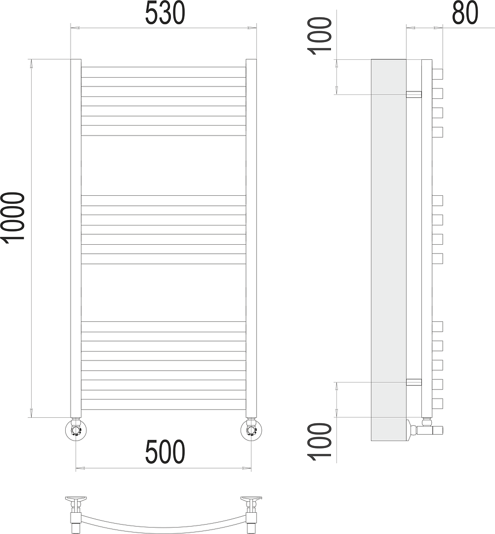 Terminus Палермо Полотенцесушитель водяной для гвс 53x100h, цвет без покрытия 4670078530769