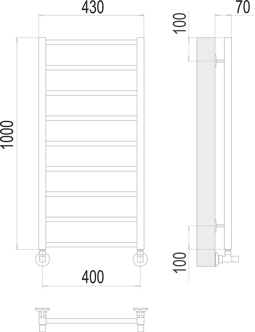 Terminus Контур Полотенцесушитель водяной для гвс 43x100h, цвет без покрытия 4670078529671