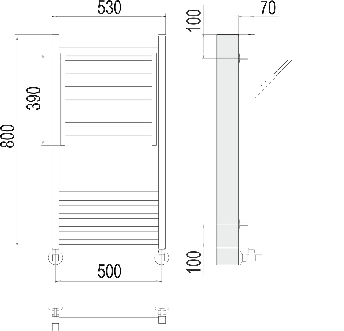 Terminus Валенсия Полотенцесушитель водяной для гвс 53x80h, цвет без покрытия 4670078529473