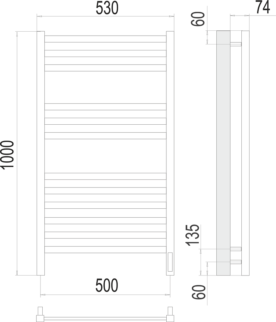 Terminus Ното Полотенцесушитель электрический 53x100h, цвет без покрытия 4670078526519