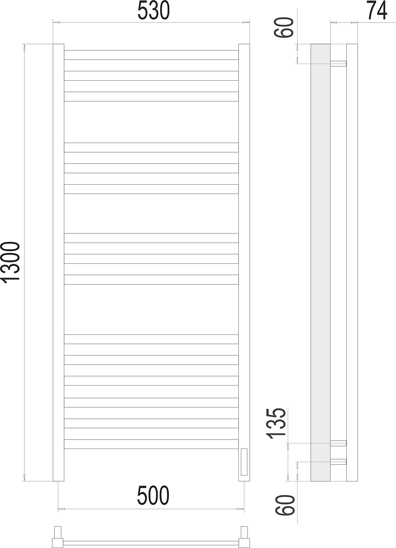 Terminus Ното Полотенцесушитель электрический 53x130h, цвет без покрытия 4670078526953