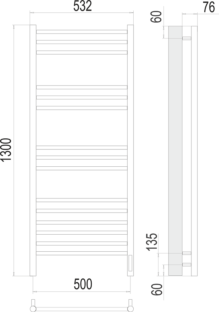 Terminus Аврора Полотенцесушитель электрический 53,2x130h, цвет без покрытия 4670078527233