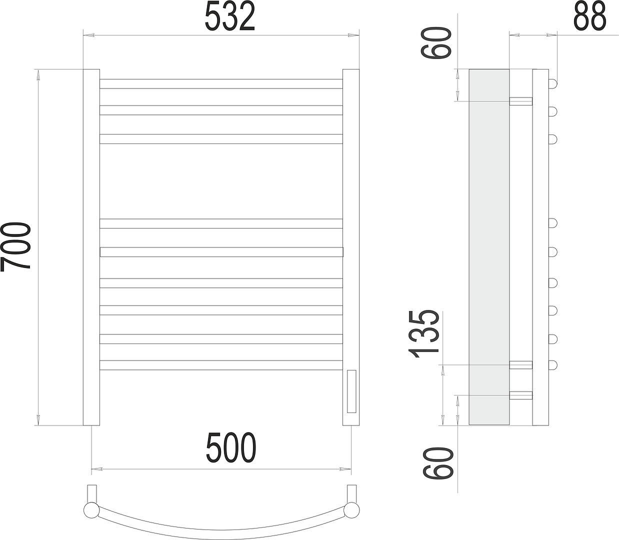 Terminus Классик Полотенцесушитель электрический 53,2x70h, цвет без покрытия 4670078527356
