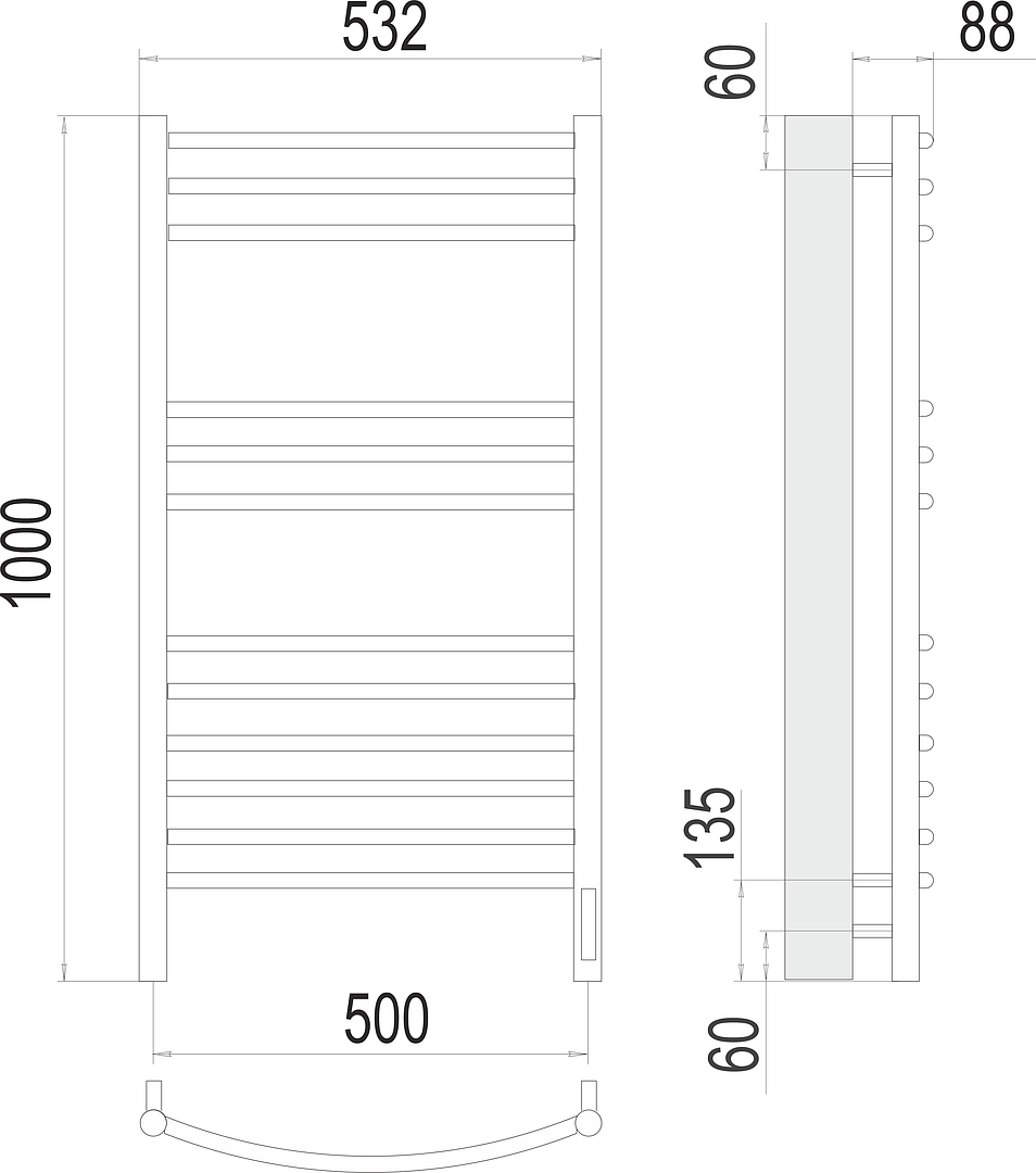Terminus Классик Полотенцесушитель электрический 53,2x100h, цвет без покрытия 4670078527325