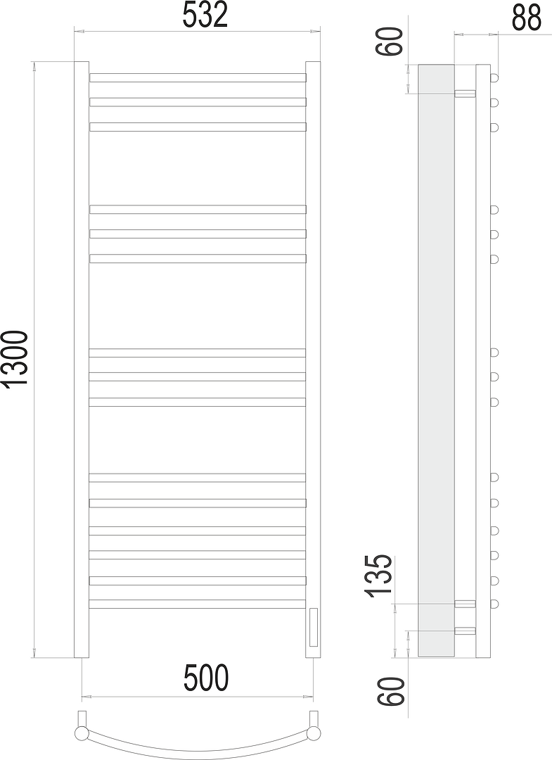 Terminus Классик Полотенцесушитель электрический 53,2x130h, цвет без покрытия 4670078527349