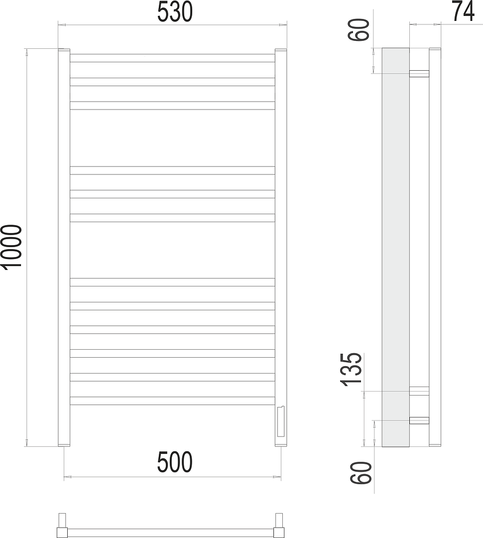 Terminus Ватикан Полотенцесушитель электрический 53x100h, цвет без покрытия 4670078526205