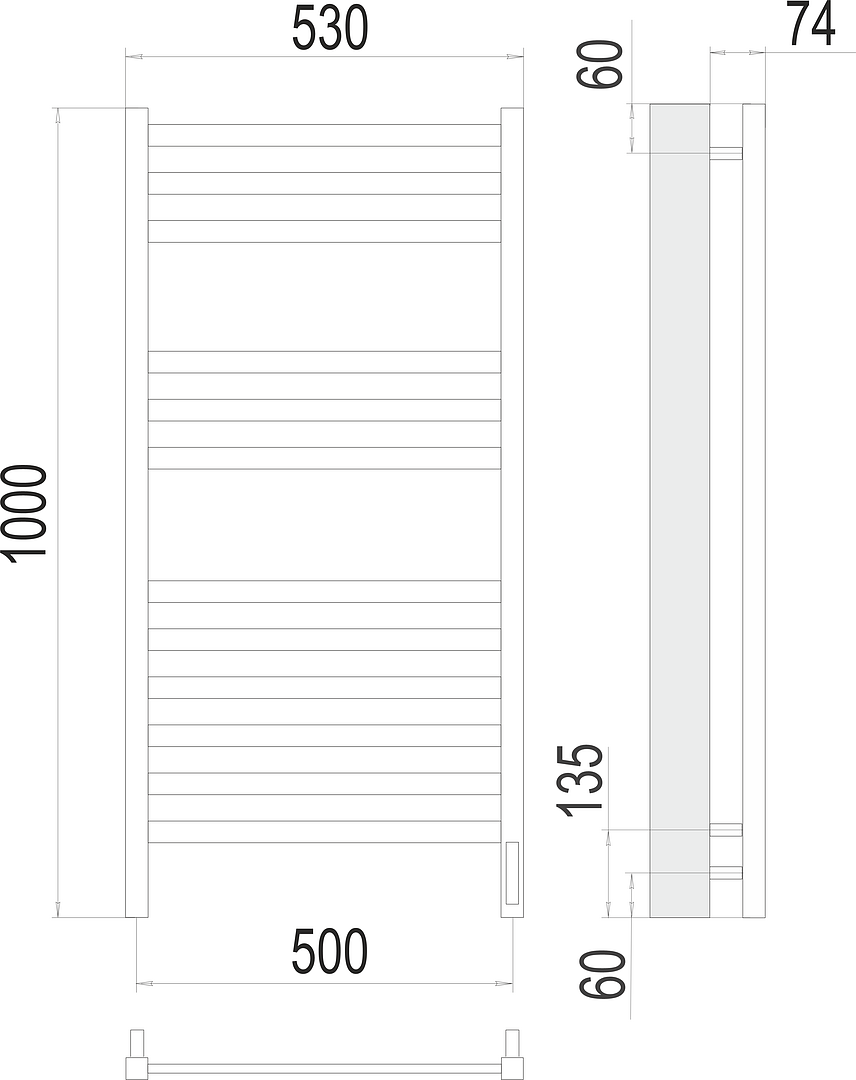 Terminus Енисей Полотенцесушитель электрический 53x100h, цвет без покрытия 4670078526250