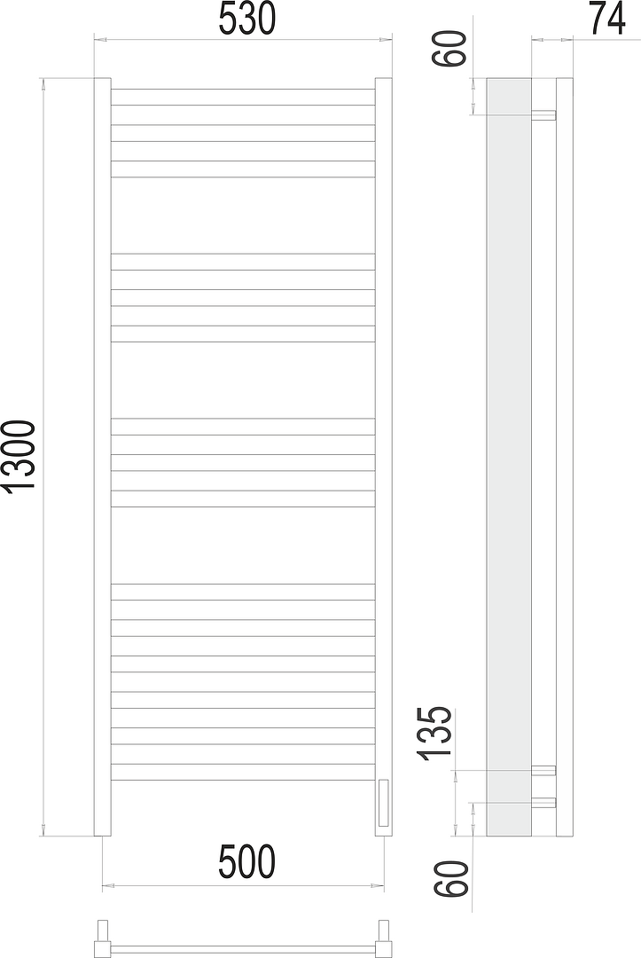 Terminus Енисей Полотенцесушитель электрический 53x130h, цвет без покрытия 4670078526274