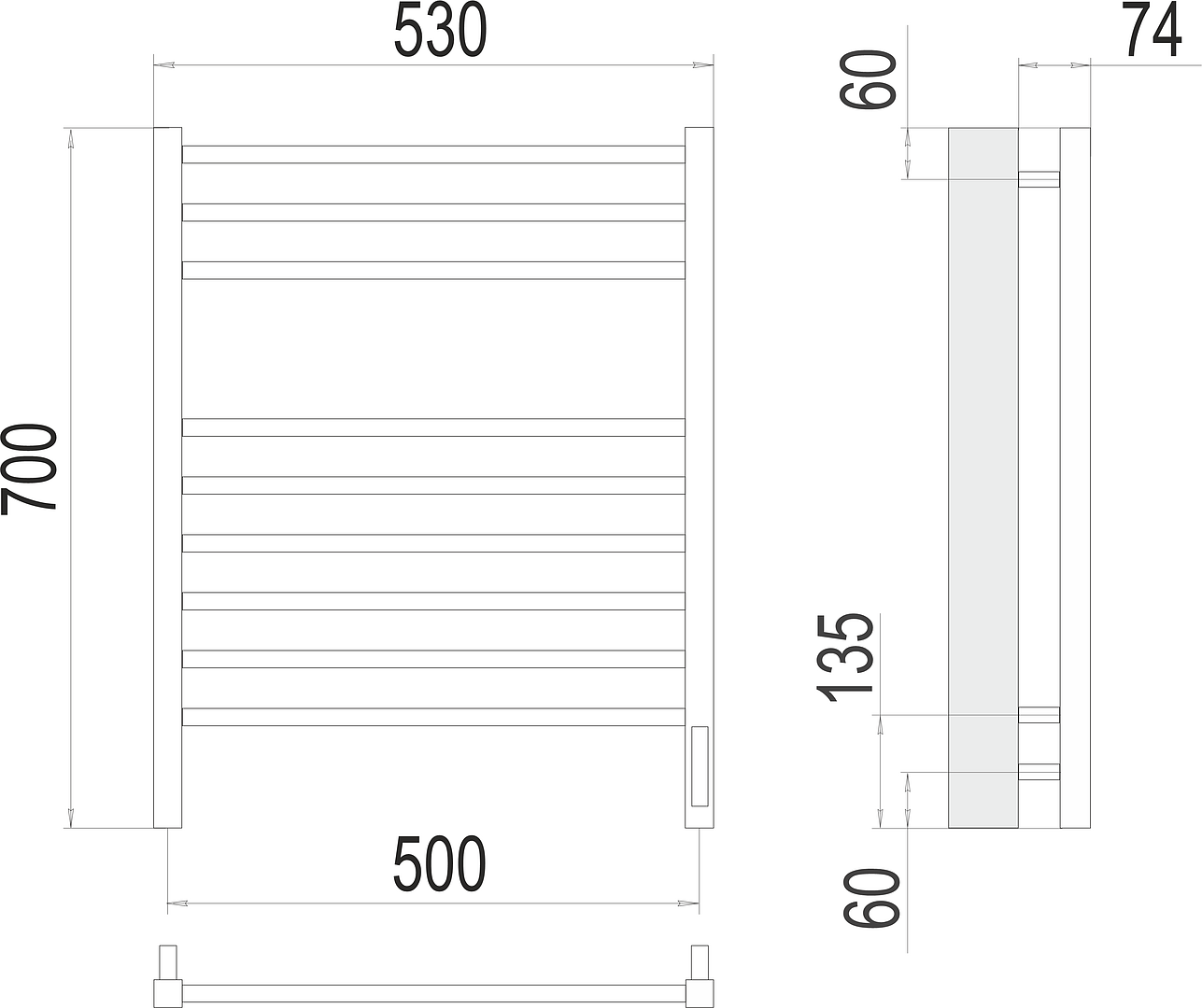 Terminus Сицилия Полотенцесушитель электрический 53x70h, цвет без покрытия 4670078526311