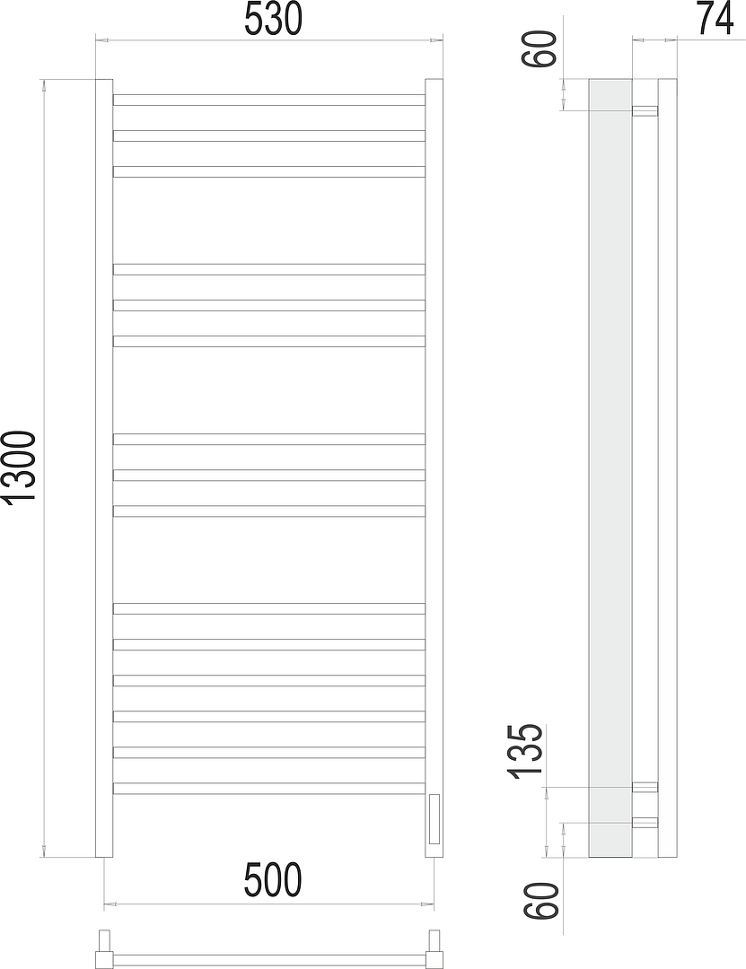 Terminus Сицилия Полотенцесушитель электрический 53x130h, цвет без покрытия 4670078526304