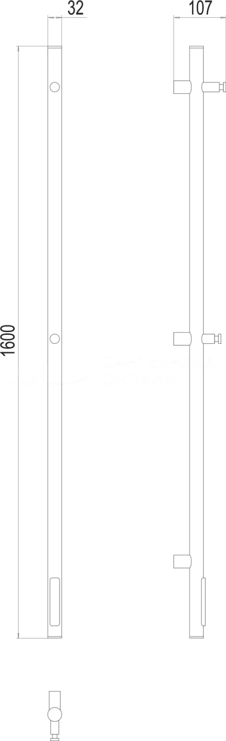 Terminus Уно Полотенцесушитель электрический 3,2x160h, цвет без покрытия 4670078528384