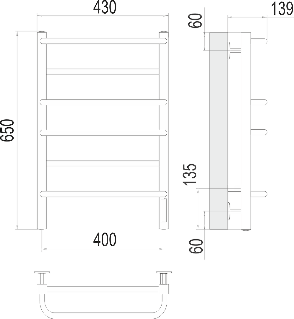 Terminus Евромикс квадро Полотенцесушитель электрический 43x65h, цвет без покрытия 4670078531223