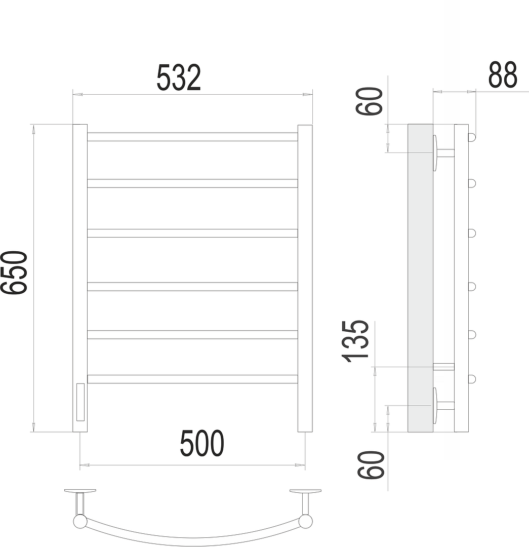 Terminus Классик Полотенцесушитель электрический 53,2x65h, цвет без покрытия 4670078531339