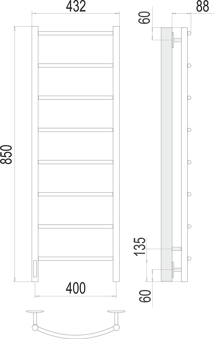 Terminus Классик Полотенцесушитель электрический 43,2x85h, цвет без покрытия 4670078531353