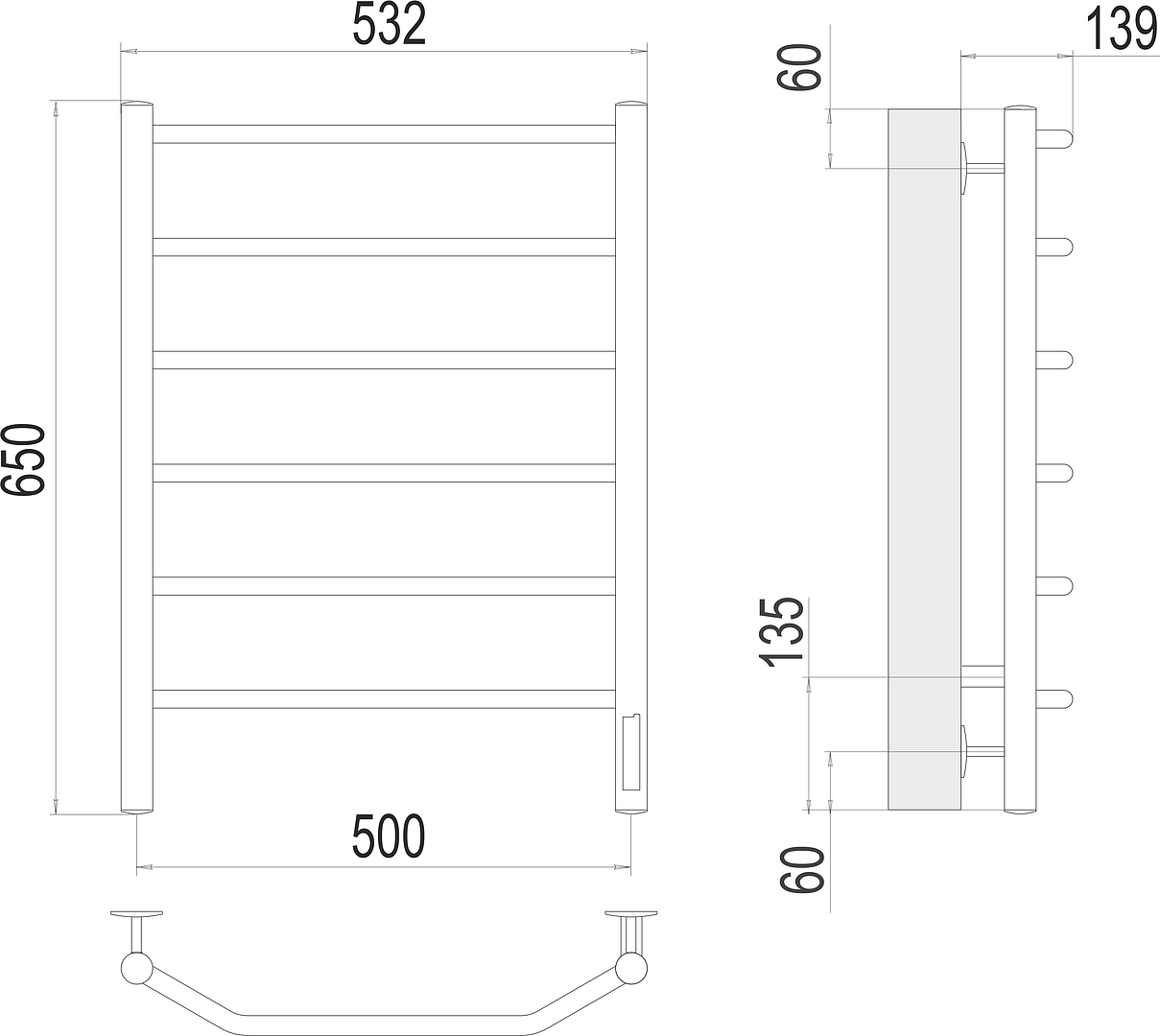 Terminus Виктория Полотенцесушитель электрический 53,2x65h, цвет без покрытия 4670078531193