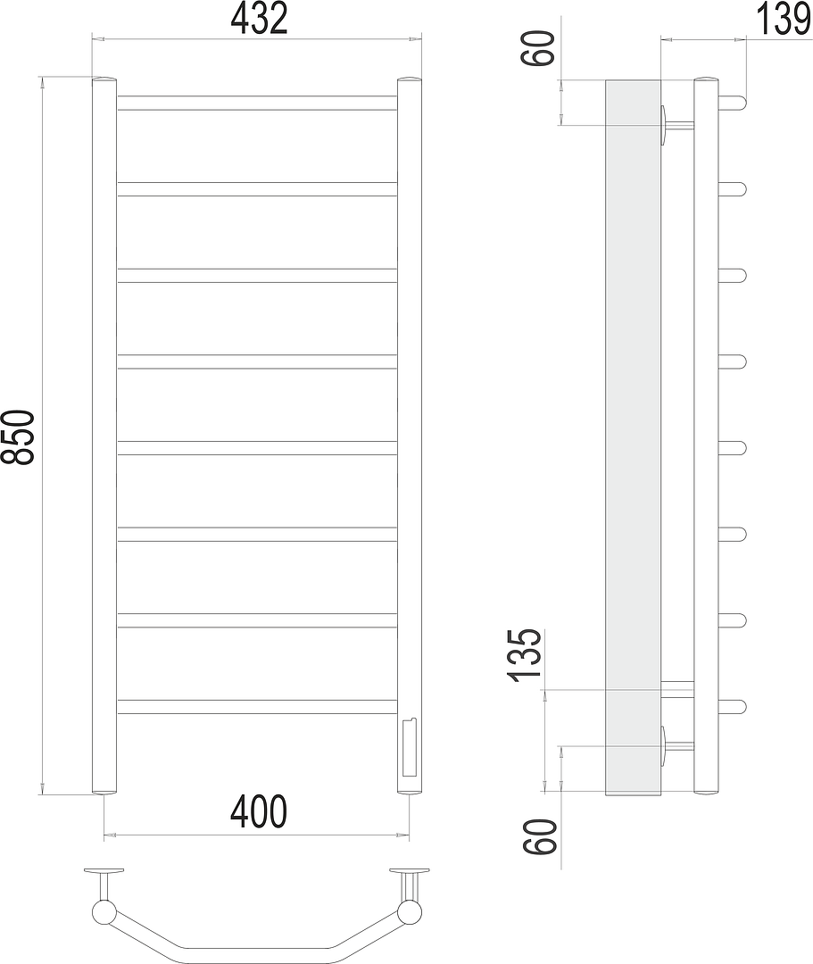 Terminus Виктория Полотенцесушитель электрический 43,2x85h, цвет без покрытия 4670078531209