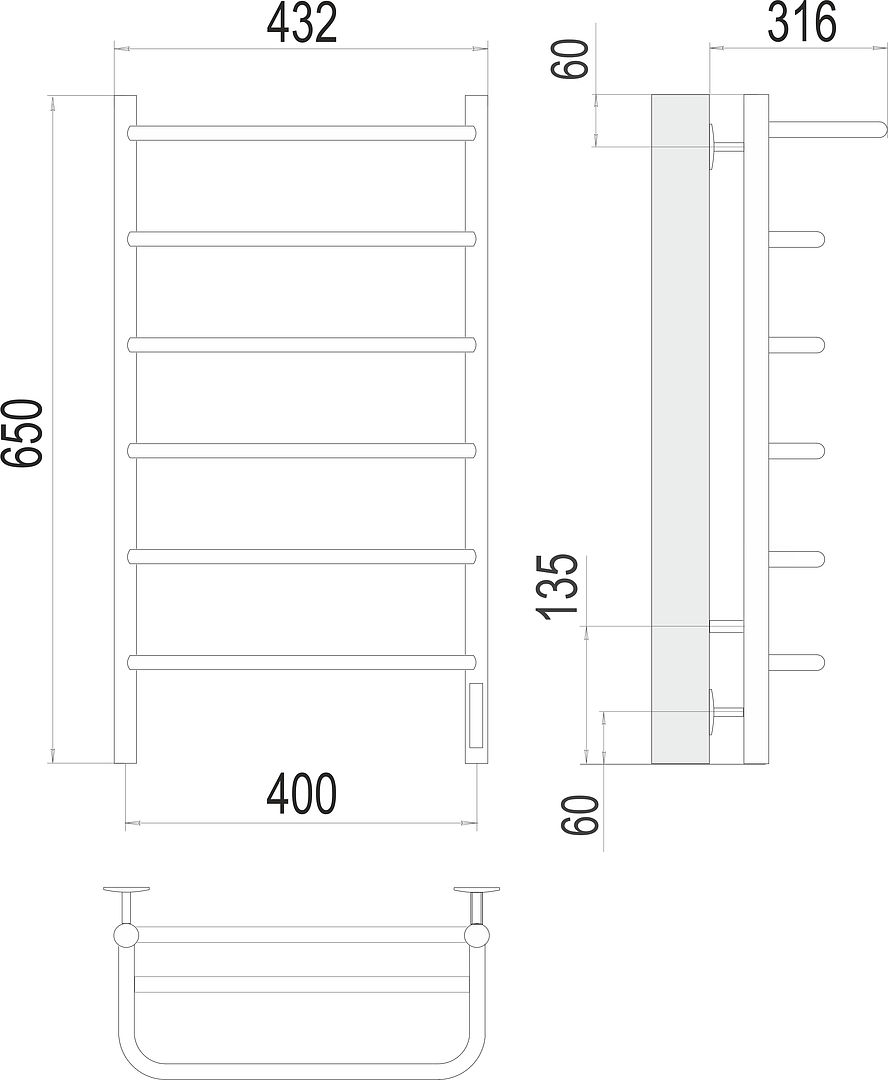 Terminus Полка Полотенцесушитель электрический 43,2x65h, цвет без покрытия 4670078531421