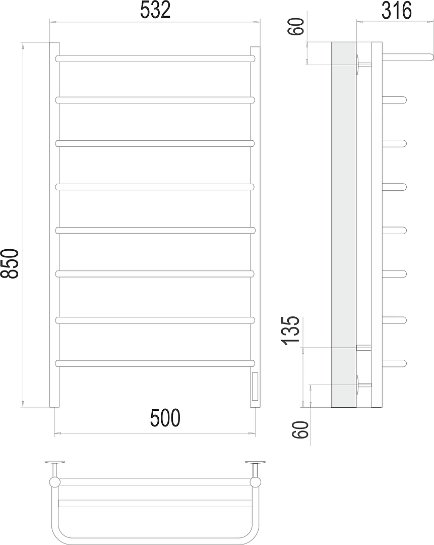Terminus Полка Полотенцесушитель электрический 53,2x85h, цвет без покрытия 4670078524836
