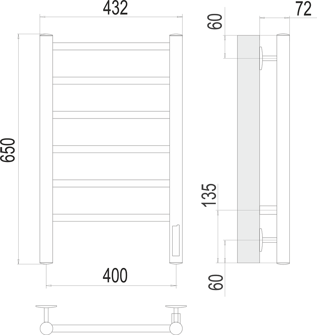 Terminus Аврора Полотенцесушитель электрический 43,2x65h, цвет без покрытия 4670078531148