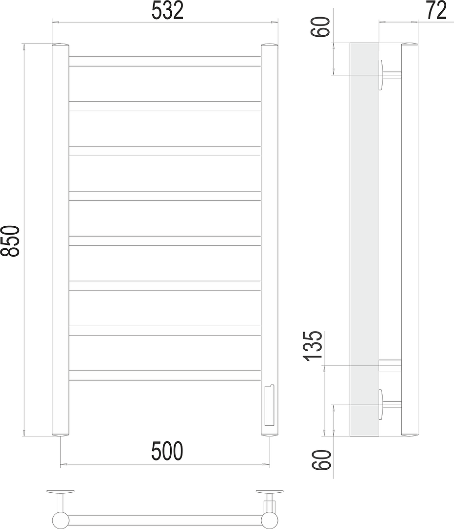 Terminus Аврора Полотенцесушитель электрический 53,2x85h, цвет без покрытия 4670078531179