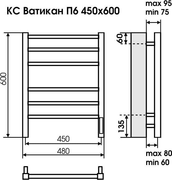 Terminus КС Ватикан Полотенцесушитель электрический 48x60h, цвет без покрытия 4670078527509