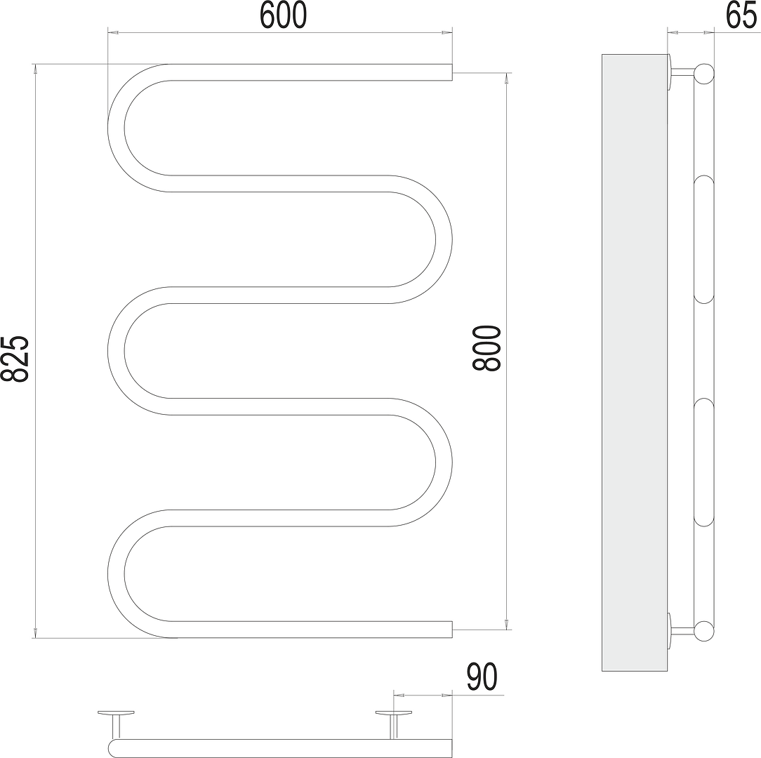 Terminus Ш-образный Полотенцесушитель электрический 60x82,5h, цвет без покрытия 4620768883972