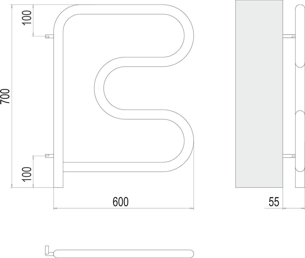 Terminus F-образный Полотенцесушитель электрический 60x70h, цвет без покрытия 4620768883897
