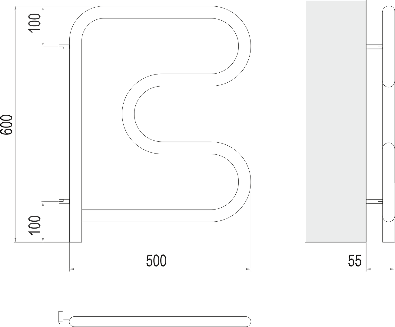 Terminus F-образный Полотенцесушитель электрический 50x60h, цвет без покрытия 4620768883880