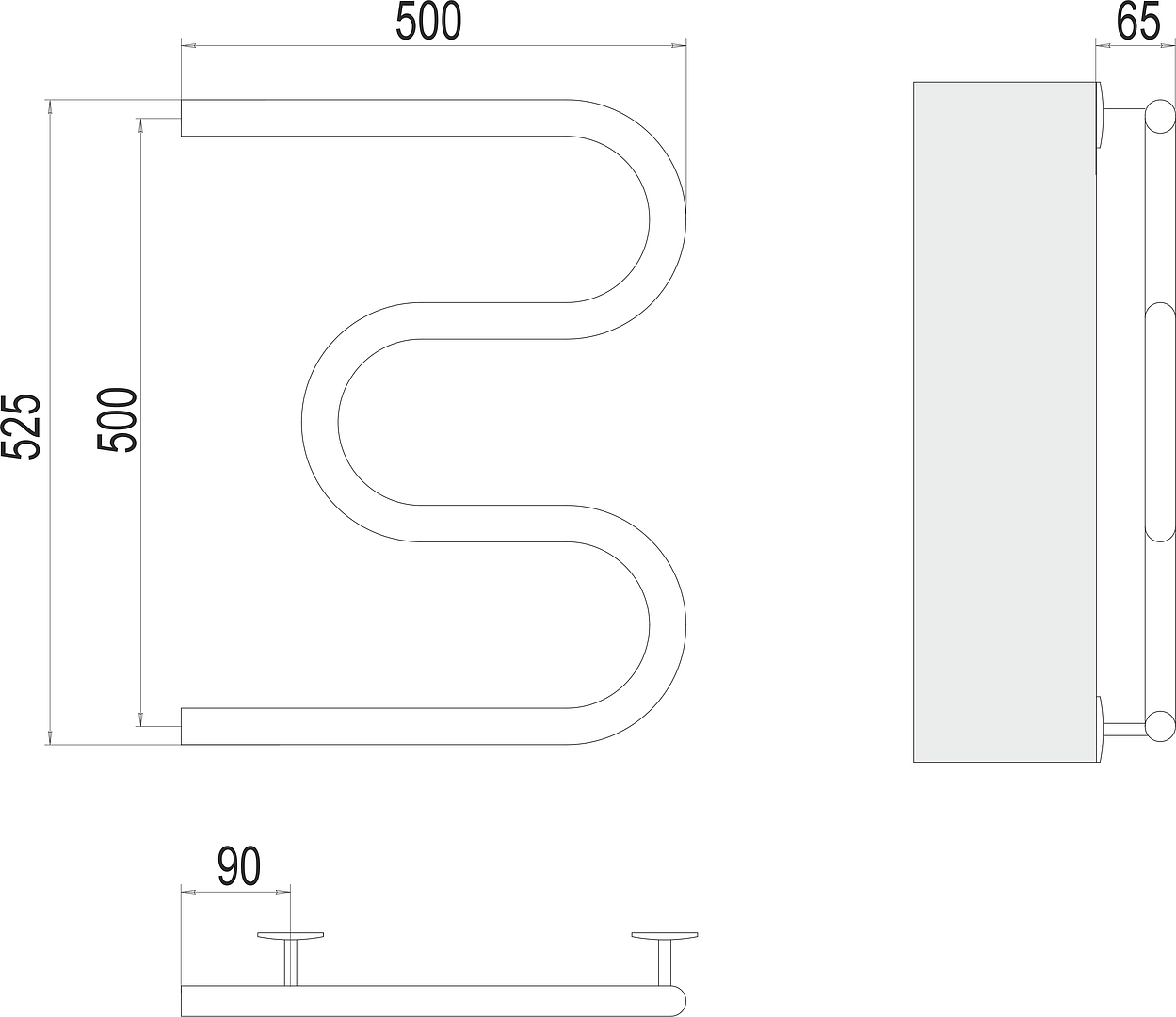 Terminus М-образный Полотенцесушитель электрический 50x52,5h, цвет без покрытия 4620768883910