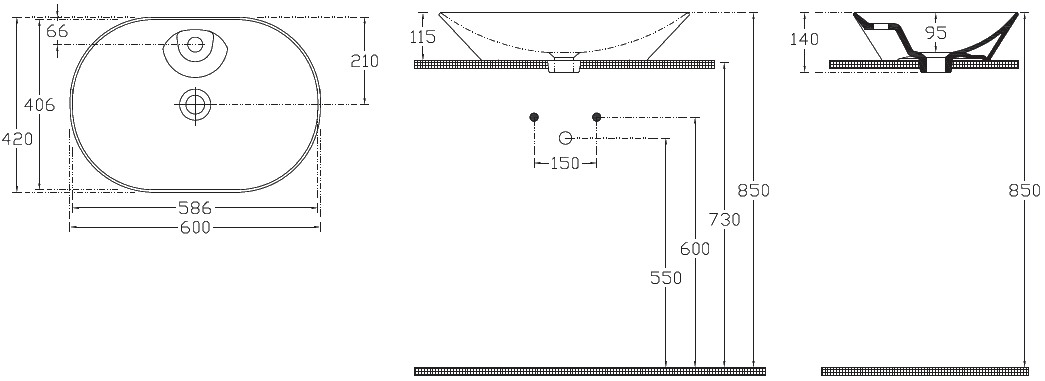 Allen Brau Fantasy Раковина чаша 60x42x14h см, без перелива, цвет: белый глянцевый 4.11020.20