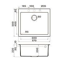 Omoikiri Bosen 57-GR Кухонная мойка Tetogranit 57x50 см, цвет: leningrad grey 4993556