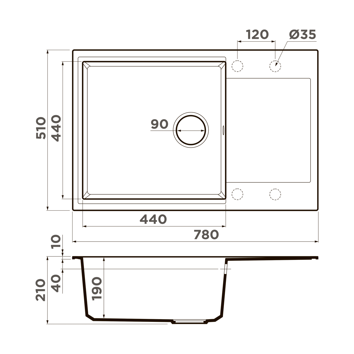 Omoikiri Daisen 78-LB-BL Кухонная мойка Artgranit 78x51 см, цвет: черный 4993692