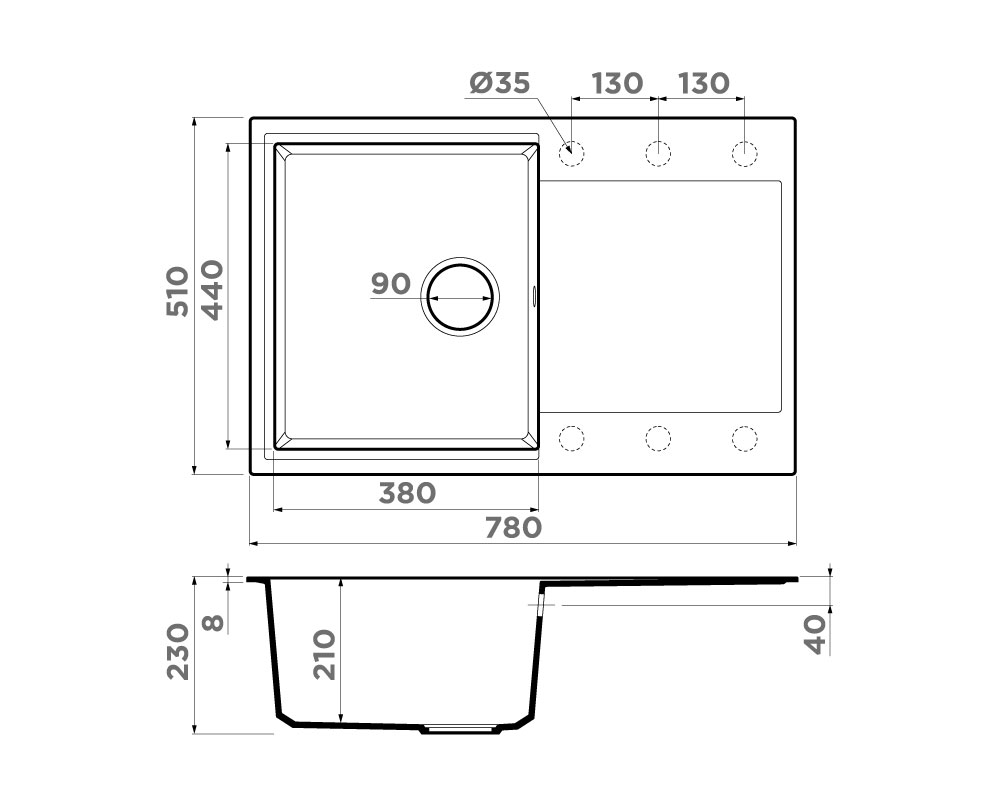 Omoikiri Daisen 78T-BE Кухонная мойка Tetogranit 78x51 см, цвет: ваниль 4993521